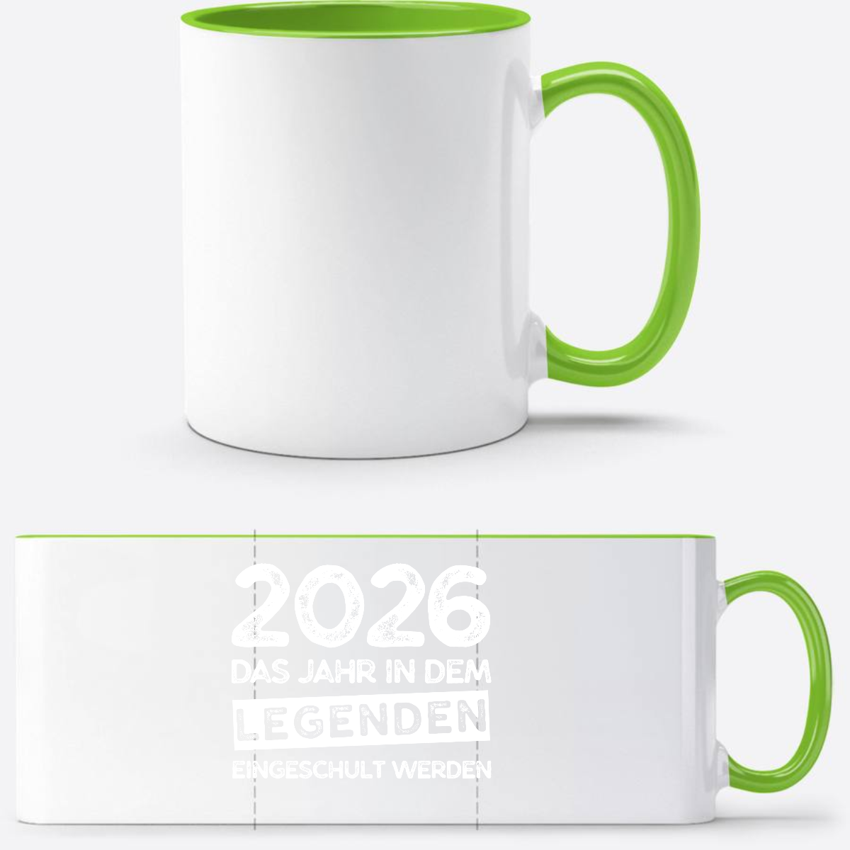 Tasse Einschulung 2026 – Legenden werden eingeschult (mit Name) - Weiß/Grün