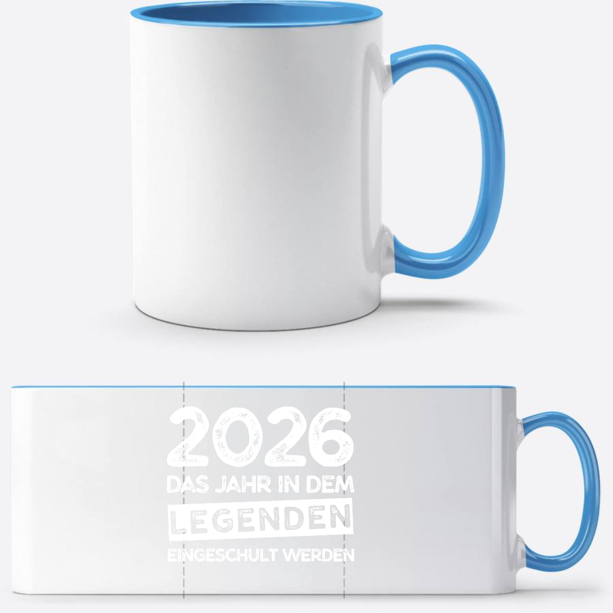 Tasse Einschulung 2026 – Legenden werden eingeschult (mit Name) - Weiß/Hellblau
