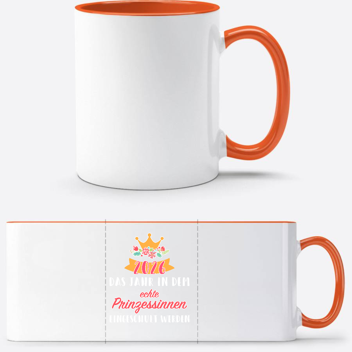Tasse Einschulung 2026: Prinzessin – Mit Wunschnamen - Weiß/Orange