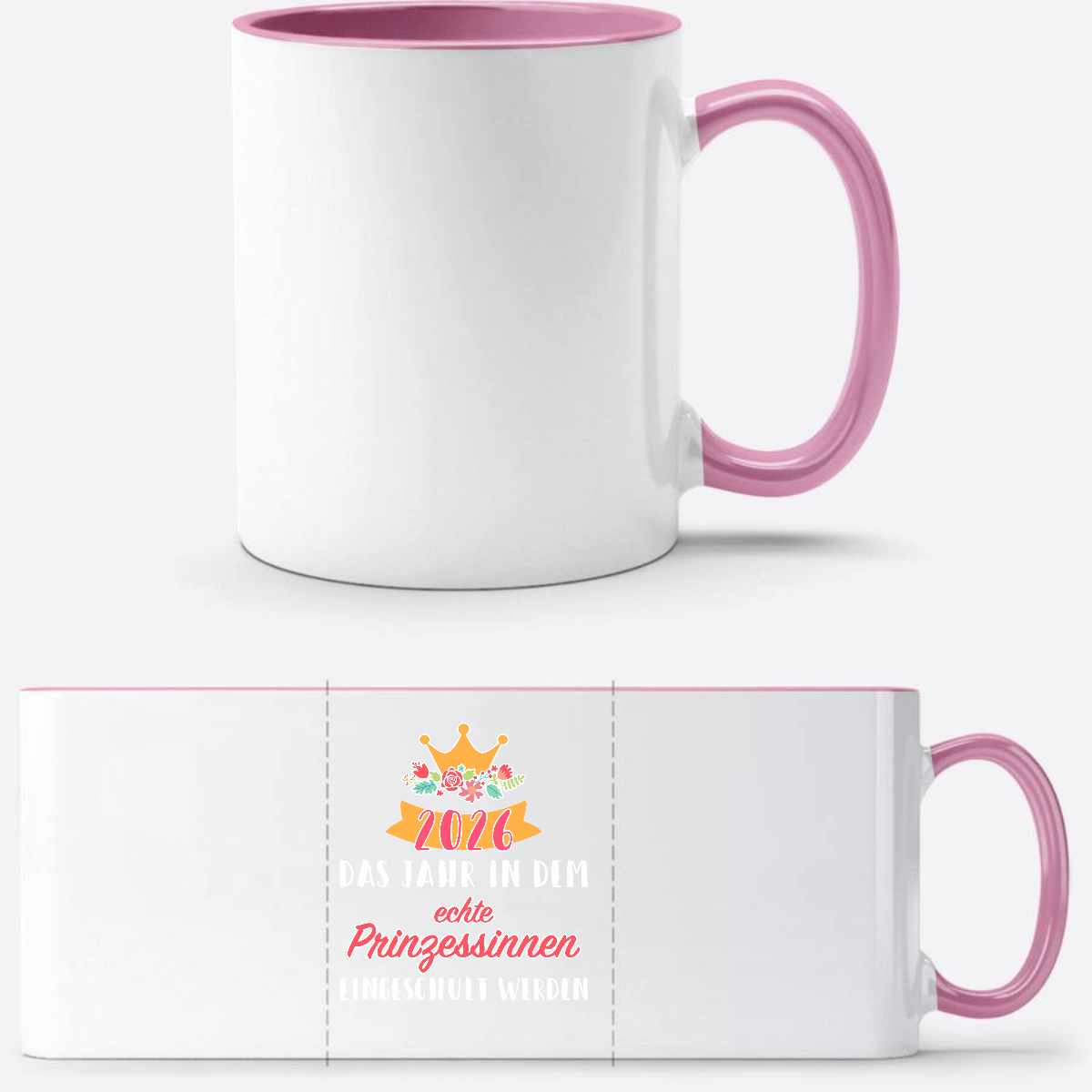 Tasse Einschulung 2026: Prinzessin – Mit Wunschnamen - Weiss/Rosa