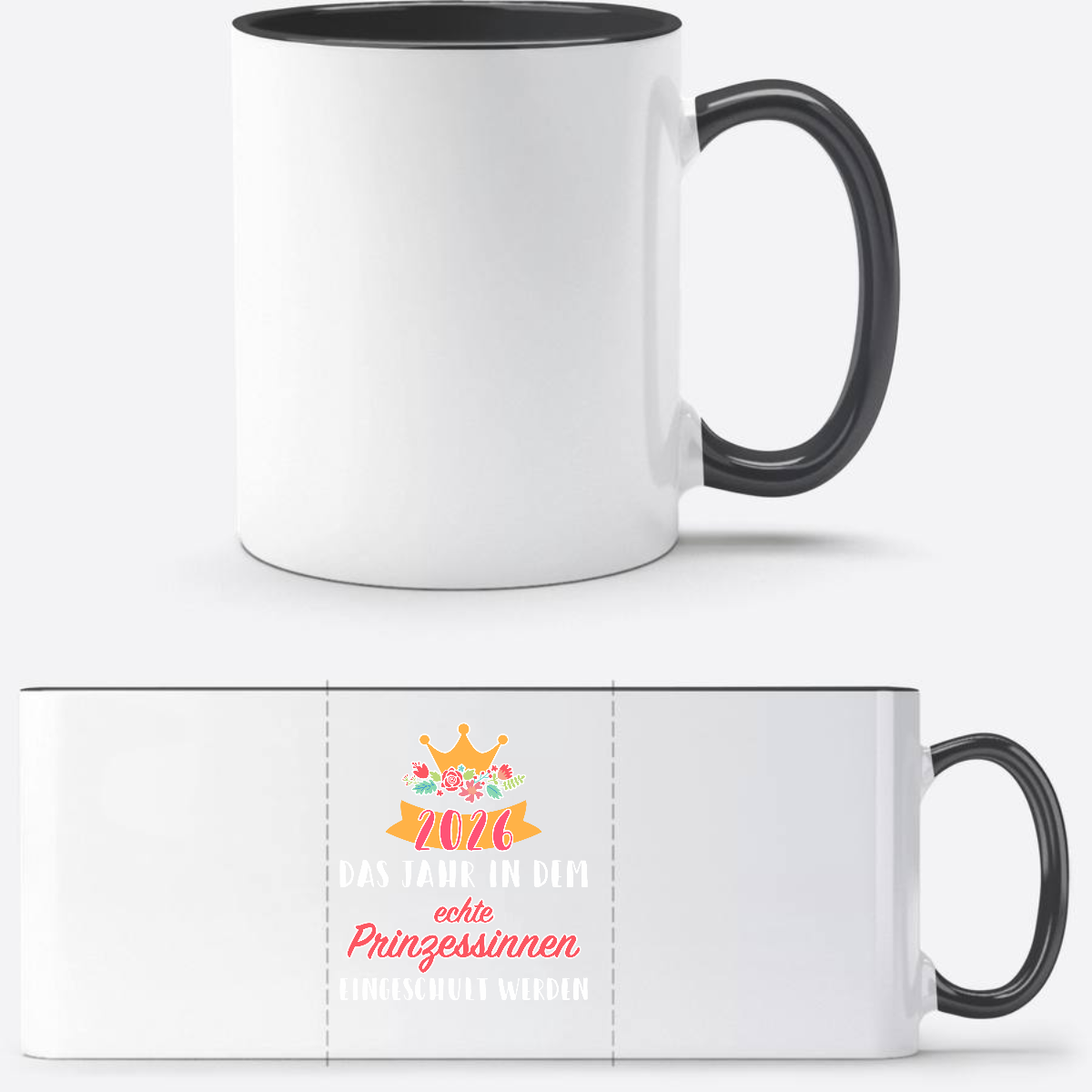 Tasse Einschulung 2026: Prinzessin – Mit Wunschnamen - Weiß/Schwarz