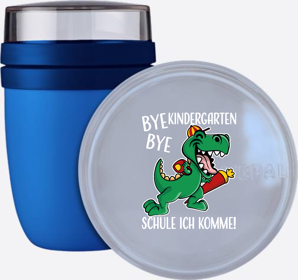 Tasse Einschulung – Bye Bye Kindergarten Dino mit Name - Vivid Blue