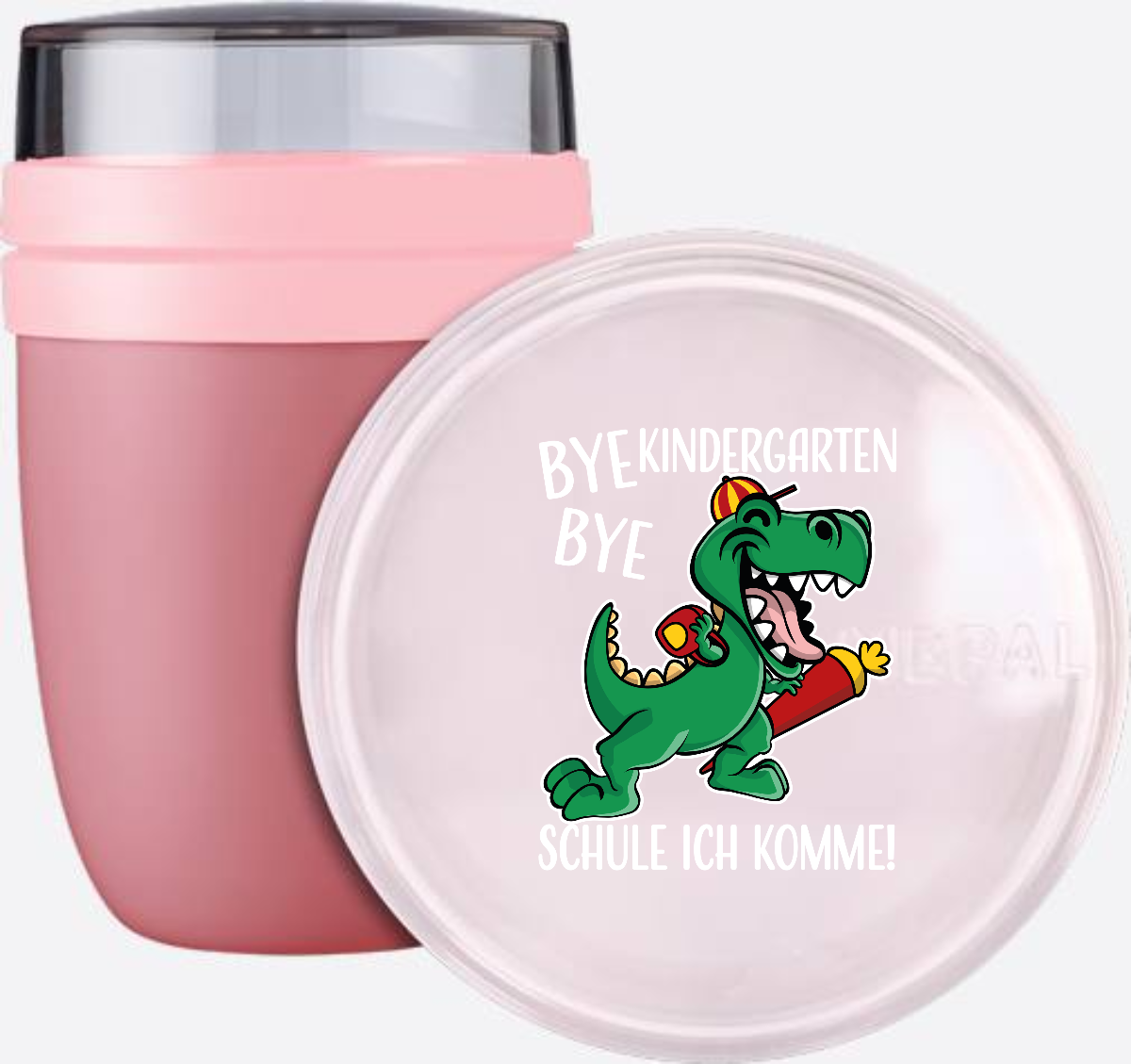 Tasse Einschulung – Bye Bye Kindergarten Dino mit Name - Vivid Mauve