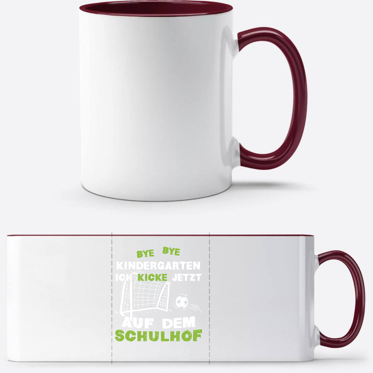 Tasse Einschulung: Bye Bye Kindergarten Fußball mit Name - White/Bordeaux