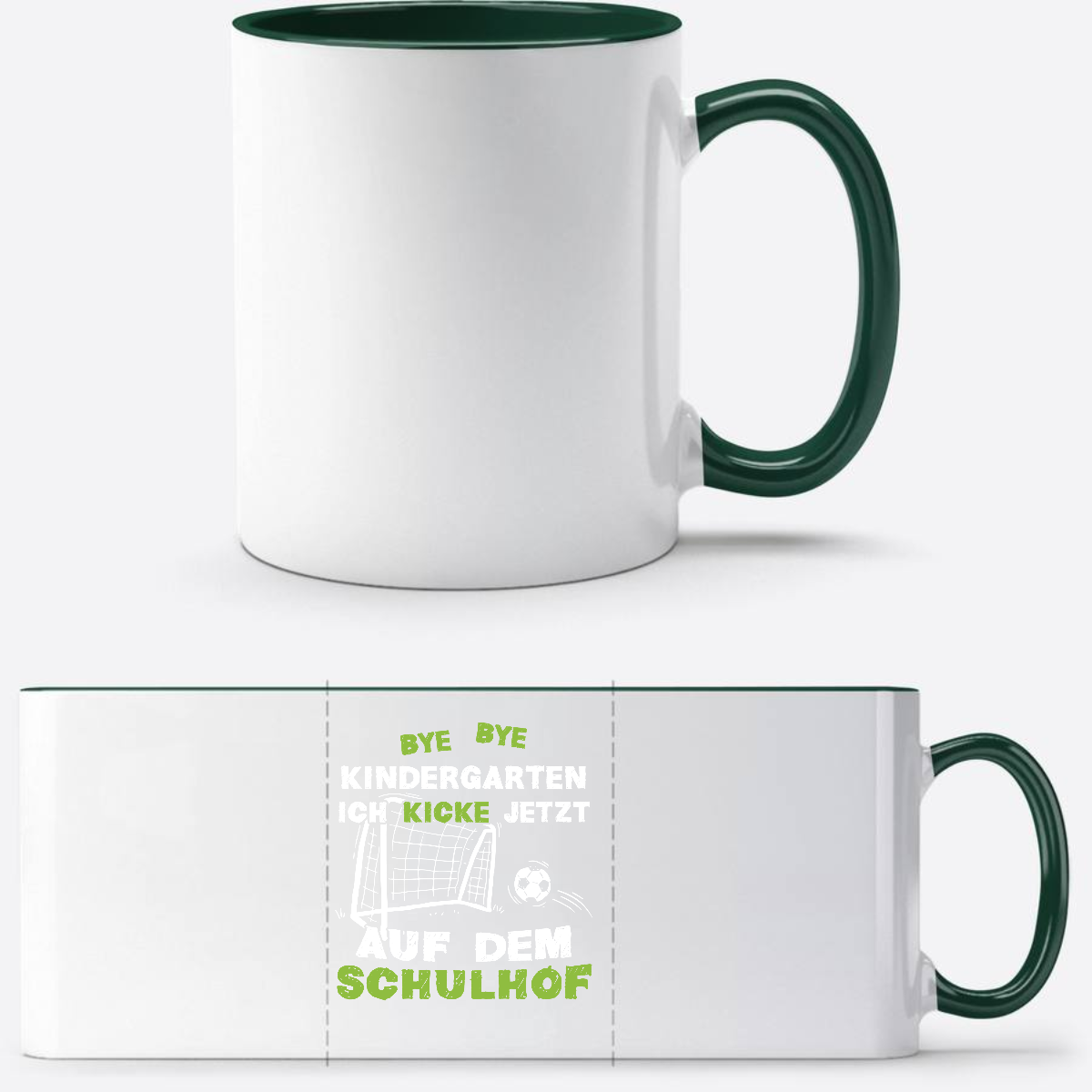 Tasse Einschulung: Bye Bye Kindergarten Fußball mit Name - White/Petrol