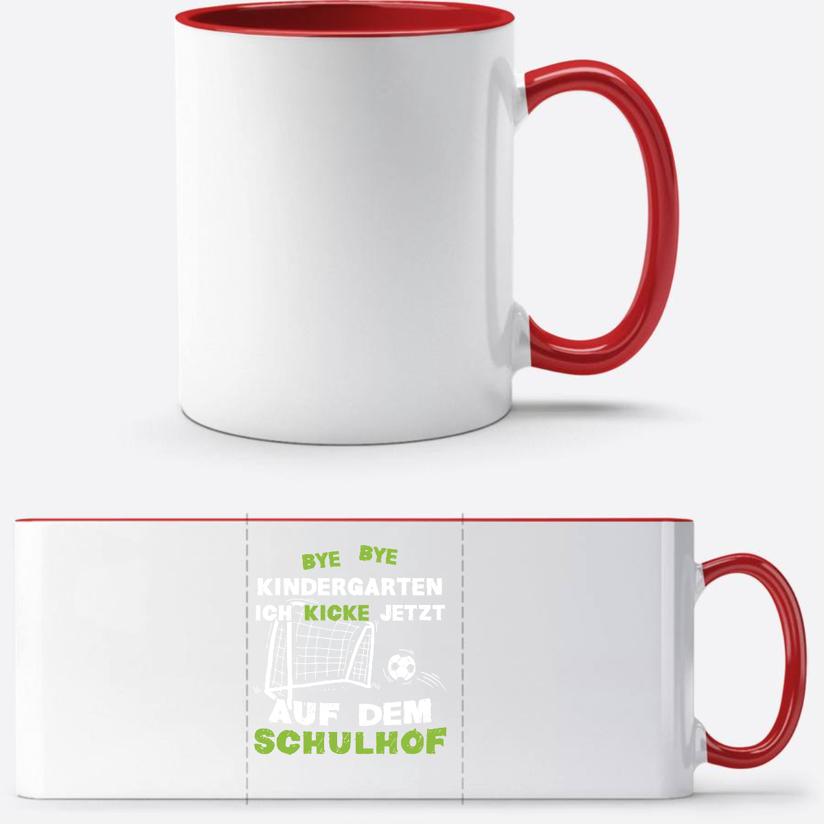 Tasse Einschulung: Bye Bye Kindergarten Fußball mit Name - White/Red