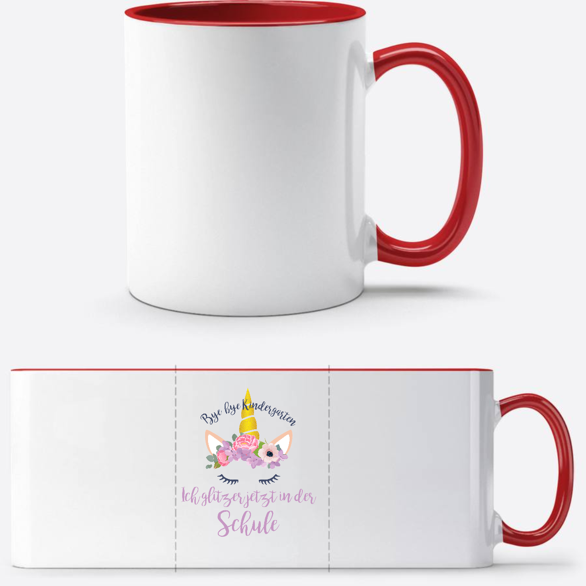 Tasse Einschulung: Bye Bye Kindergarten - Ich glitzer jetzt! - White/Red