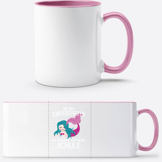 Tasse Einschulung – Bye Bye Kindergarten, ich schwimme jetzt - Weiss/Rosa