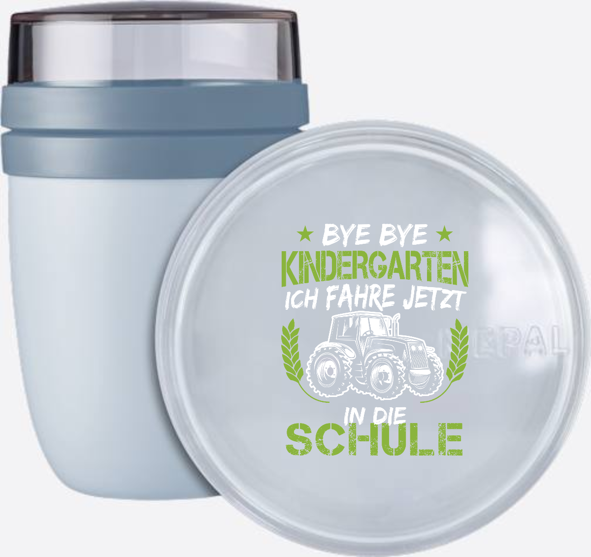 Tasse Einschulung: Bye Bye Kindergarten Traktor Grün-Weiß - Nordic Blue