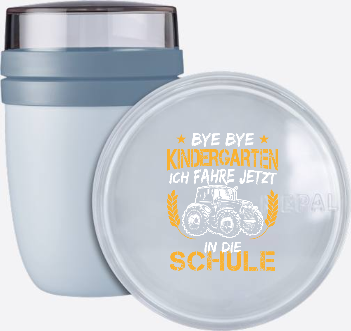 Tasse Einschulung – Bye Bye Kindergarten Traktor Weiß Orange - Nordic Blue