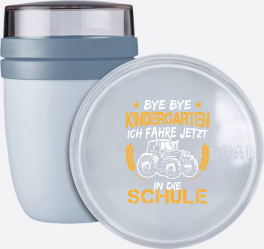 Tasse Einschulung – Bye Bye Kindergarten Traktor Weiß Orange - Nordic Blue