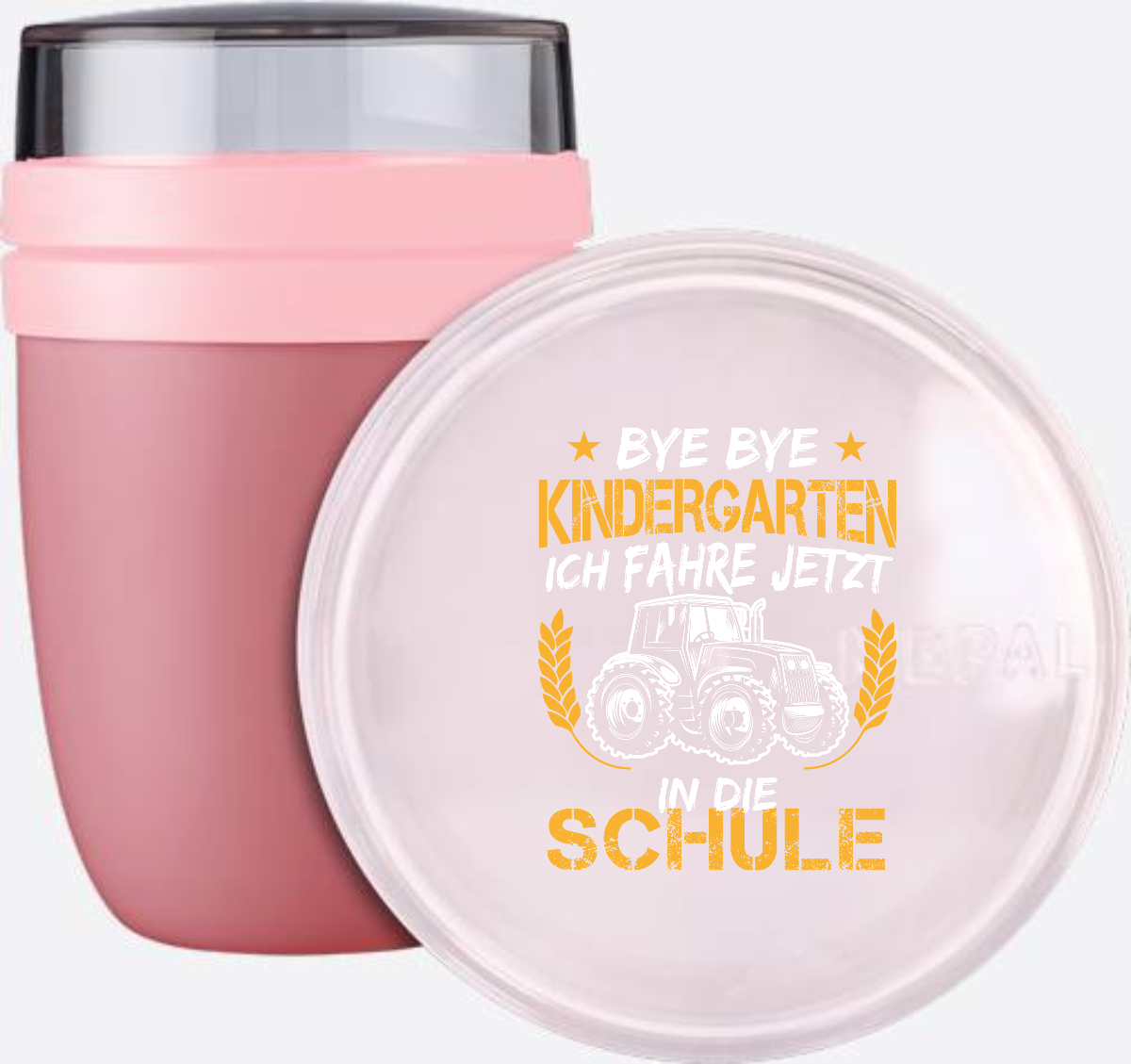 Tasse Einschulung – Bye Bye Kindergarten Traktor Weiß Orange - Vivid Mauve