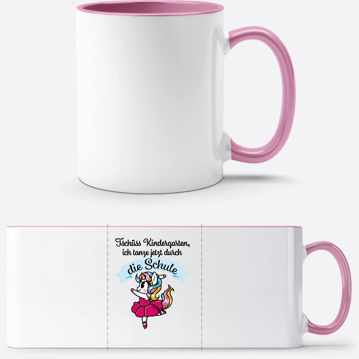 Tasse Einschulung Einhorn Ballett – Ich tanze durch die Schule - Weiss/Rosa