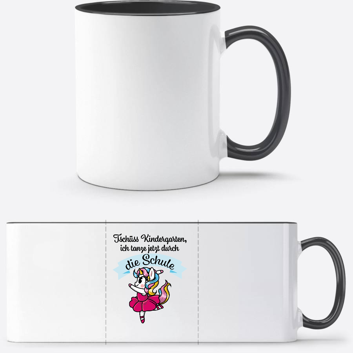 Tasse Einschulung Einhorn Ballett – Ich tanze durch die Schule - Weiß/Schwarz