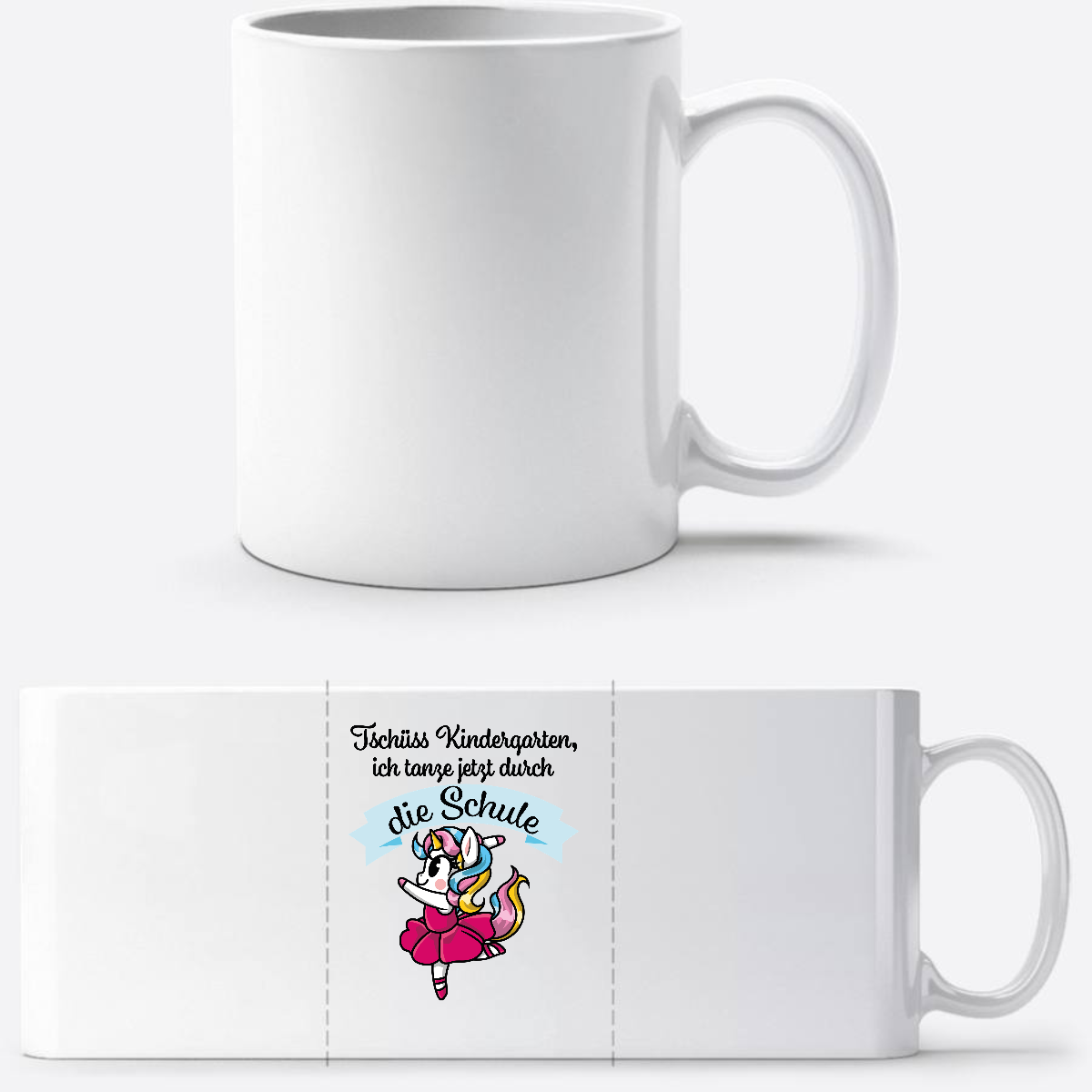 Tasse Einschulung Einhorn Ballett – Ich tanze durch die Schule - Weiß