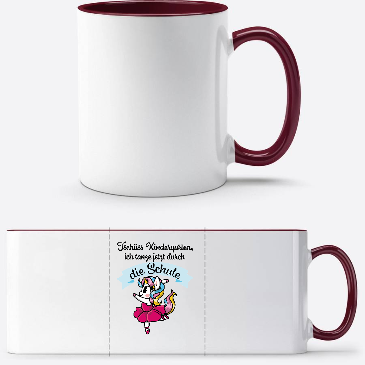 Tasse Einschulung Einhorn Ballett – Ich tanze durch die Schule - White/Bordeaux