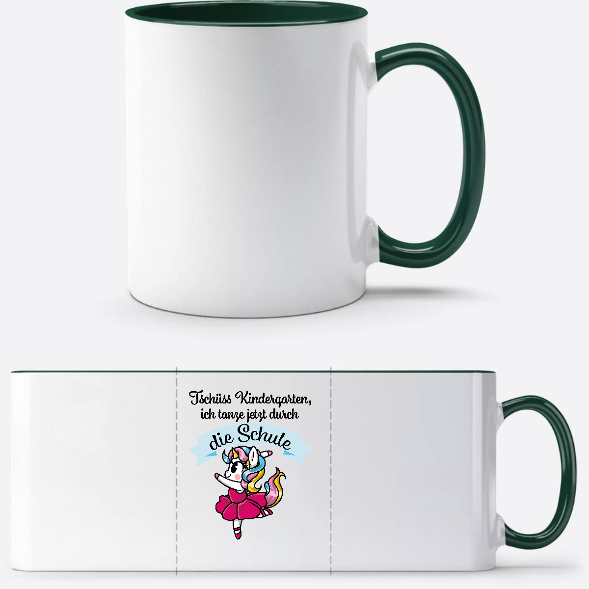 Tasse Einschulung Einhorn Ballett – Ich tanze durch die Schule - White/Petrol