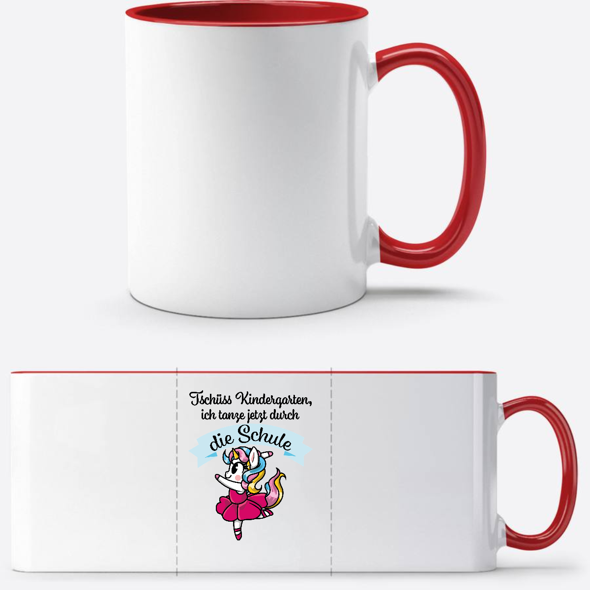 Tasse Einschulung Einhorn Ballett – Ich tanze durch die Schule - White/Red