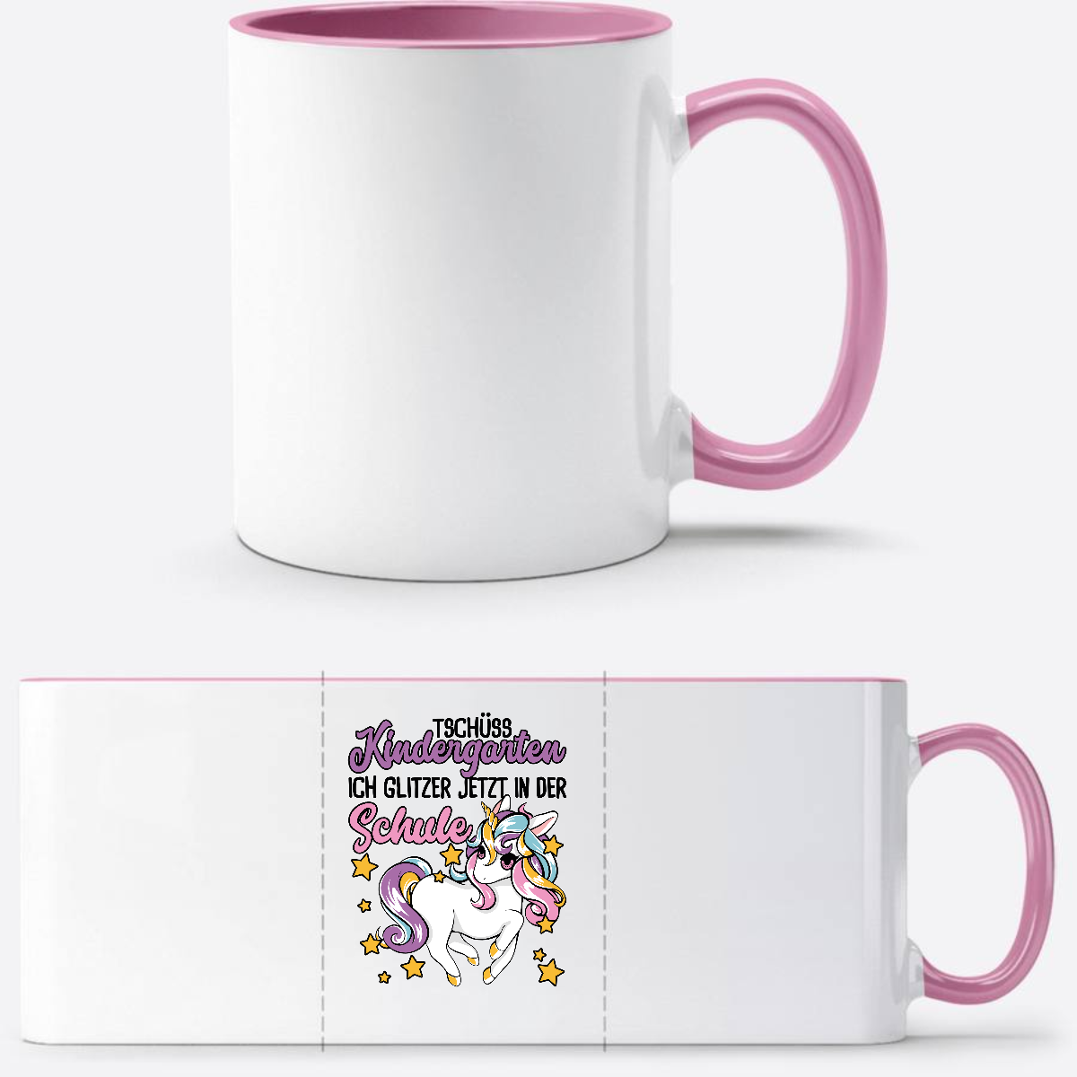 Tasse Einschulung Einhorn: Ich glitzer jetzt in der Schule - Weiss/Rosa