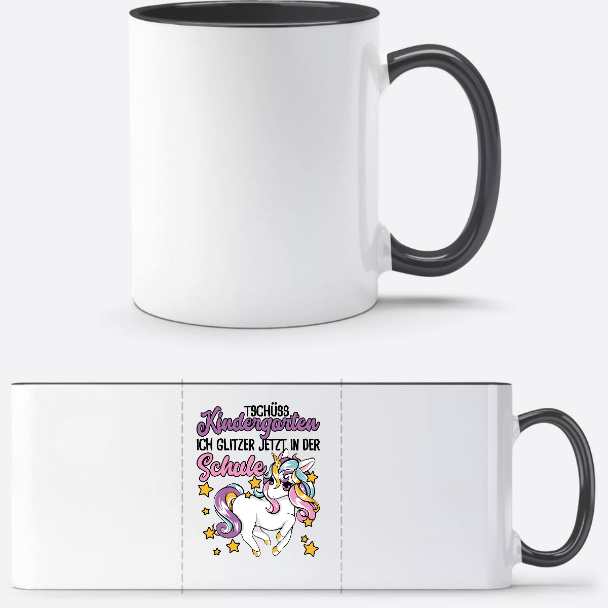 Tasse Einschulung Einhorn: Ich glitzer jetzt in der Schule - Weiß/Schwarz