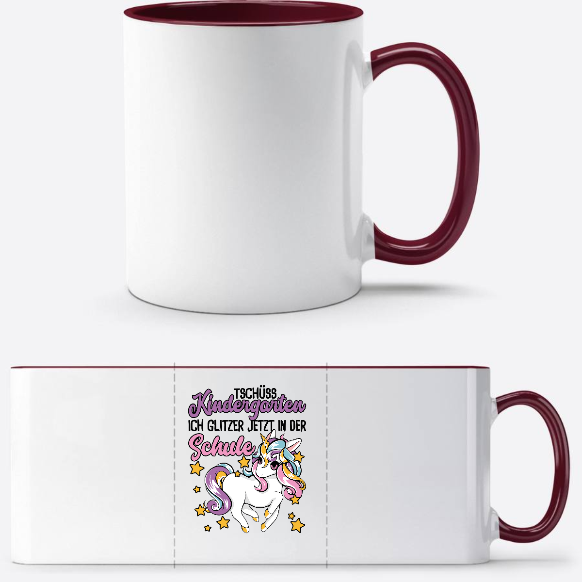 Tasse Einschulung Einhorn: Ich glitzer jetzt in der Schule - White/Bordeaux