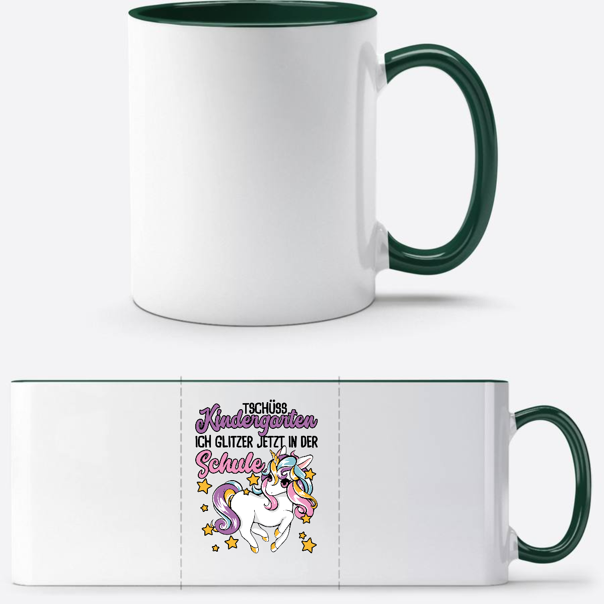 Tasse Einschulung Einhorn: Ich glitzer jetzt in der Schule - White/Petrol