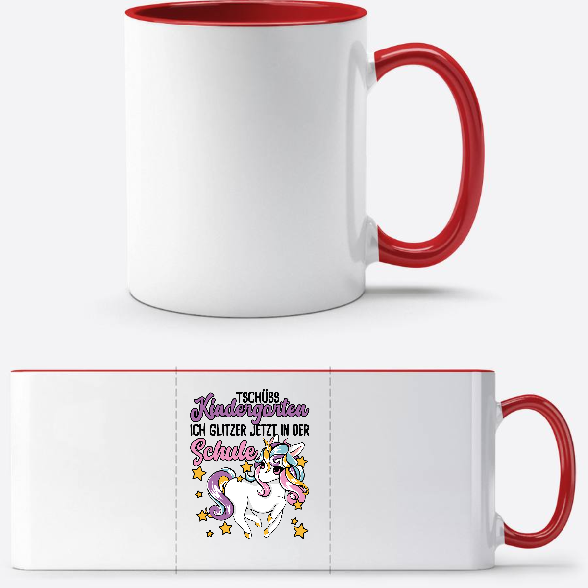 Tasse Einschulung Einhorn: Ich glitzer jetzt in der Schule - White/Red