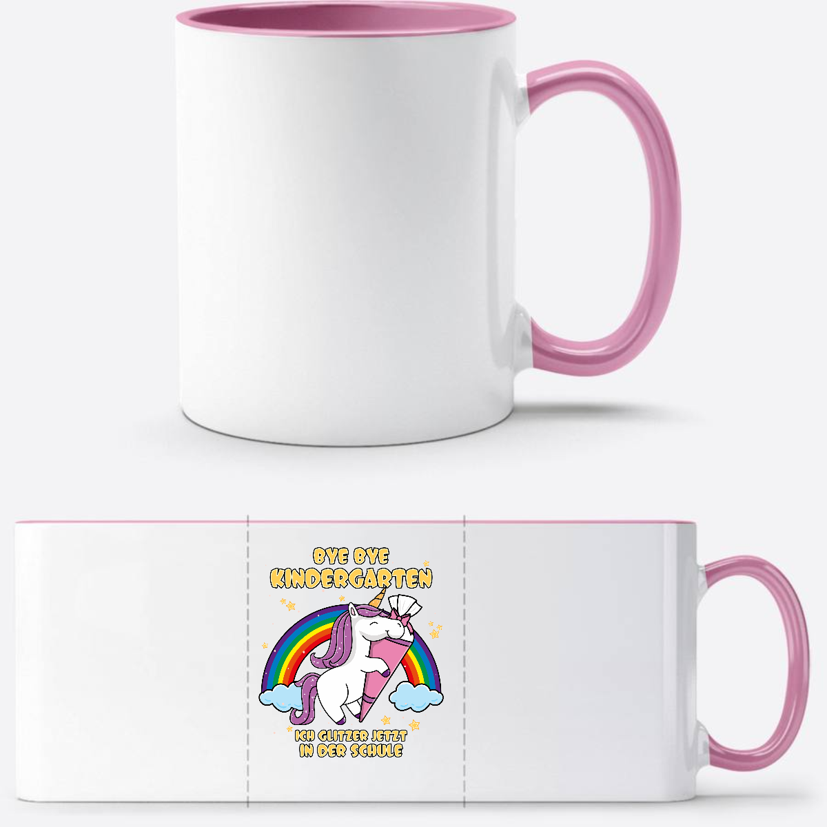 Tasse Einschulung Einhorn mit Name – Ich glitzer in der Schule - Weiss/Rosa
