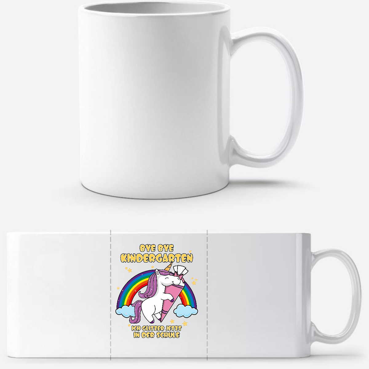 Tasse Einschulung Einhorn mit Name – Ich glitzer in der Schule - Weiß