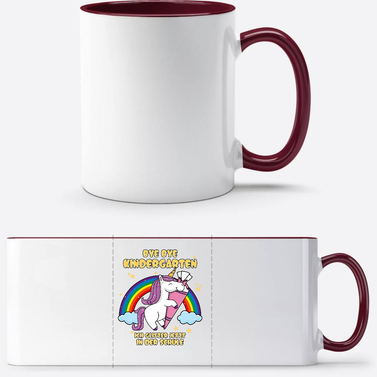Tasse Einschulung Einhorn mit Name – Ich glitzer in der Schule - White/Bordeaux