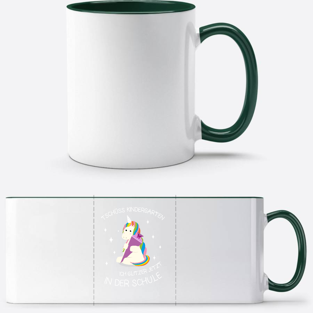 Tasse Einschulung Einhorn personalisiert – Tschüss Kindergarten - White/Petrol