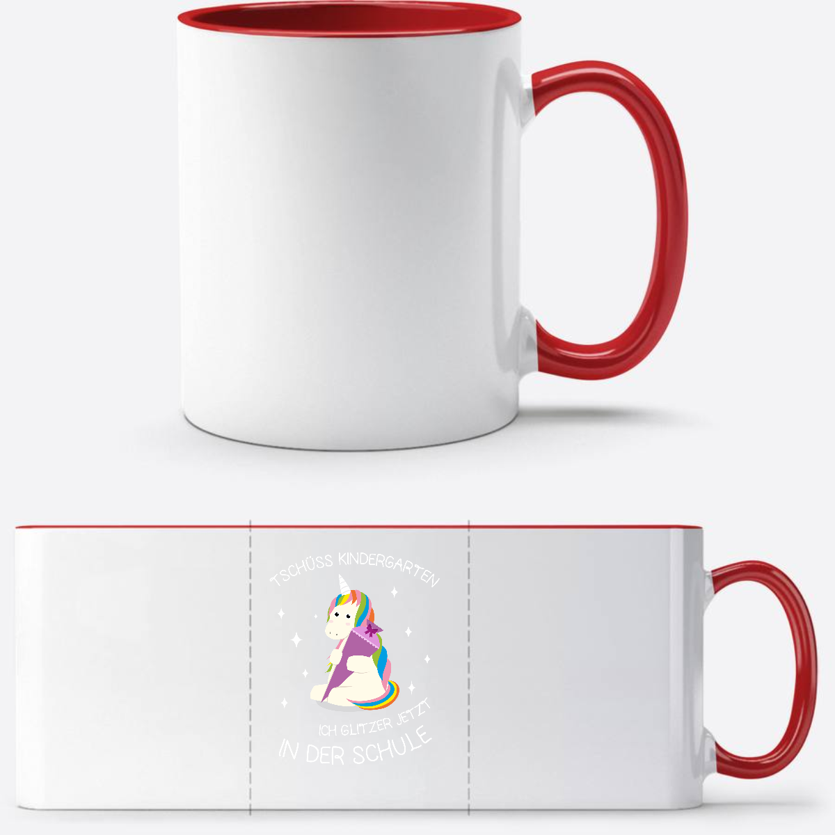 Tasse Einschulung Einhorn personalisiert – Tschüss Kindergarten - White/Red