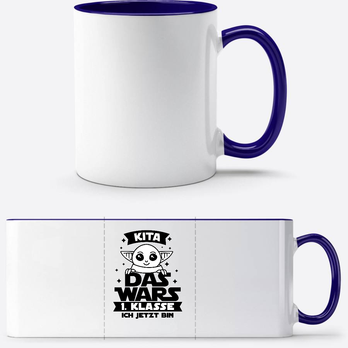 Tasse Einschulung: Kita Das wars – 1. Klasse ich jetzt bin - Weiß/Dunkelblau