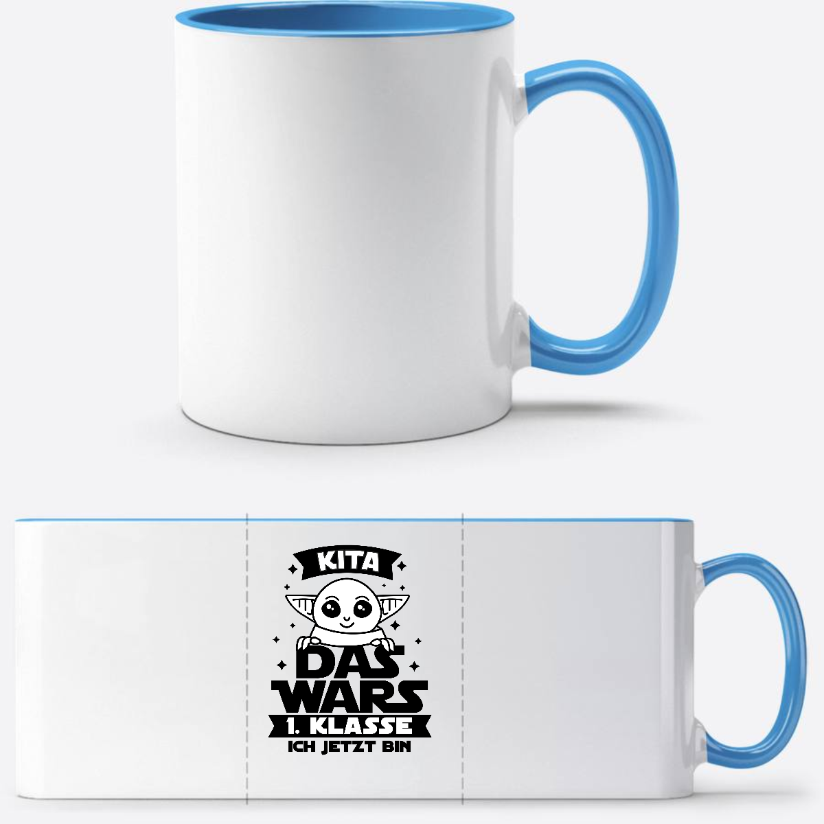 Tasse Einschulung: Kita Das wars – 1. Klasse ich jetzt bin - Weiß/Hellblau