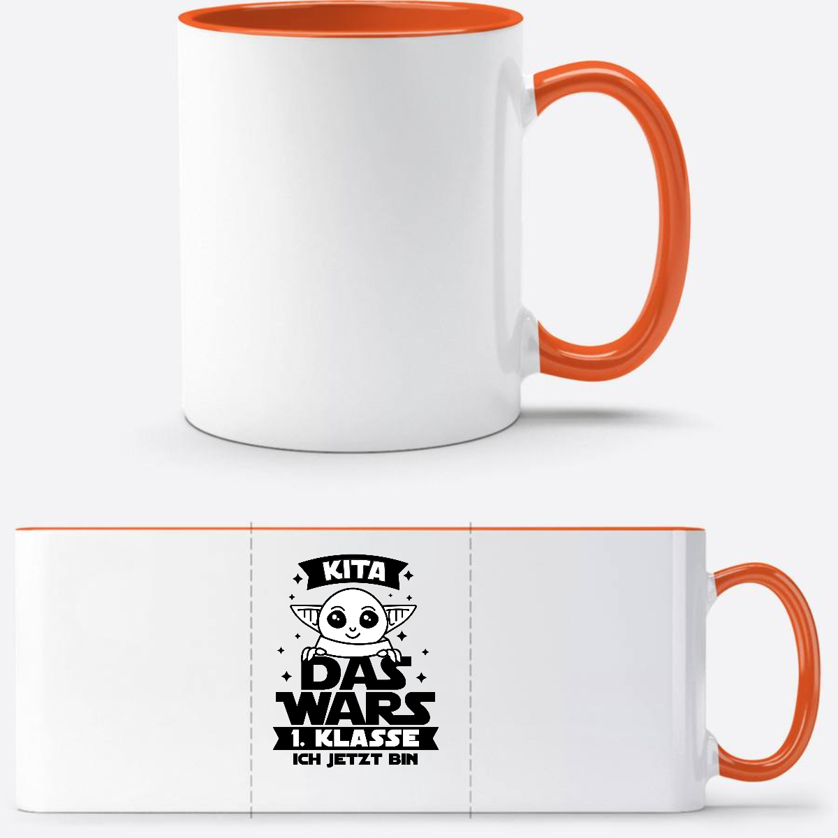 Tasse Einschulung: Kita Das wars – 1. Klasse ich jetzt bin - Weiß/Orange