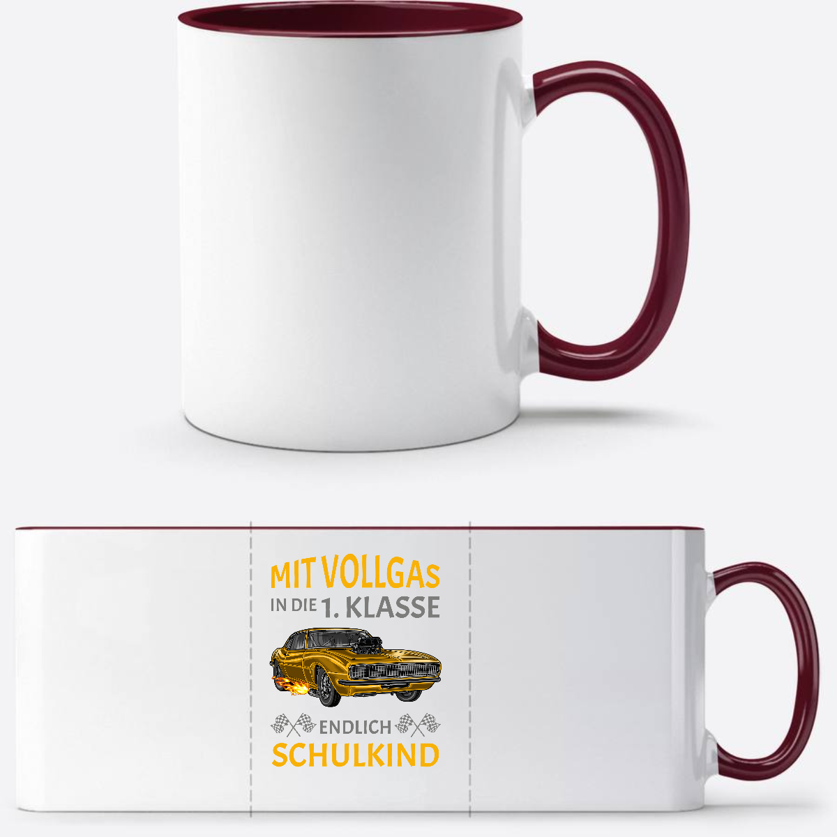 Tasse Einschulung: Mit Vollgas in die 1. Klasse – Rennauto - White/Bordeaux