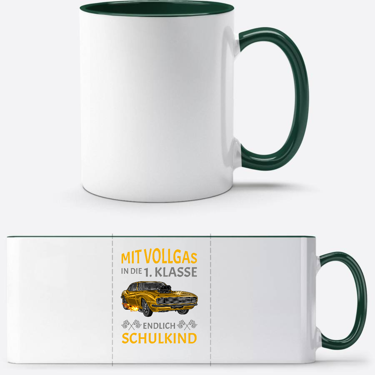 Tasse Einschulung: Mit Vollgas in die 1. Klasse – Rennauto - White/Petrol