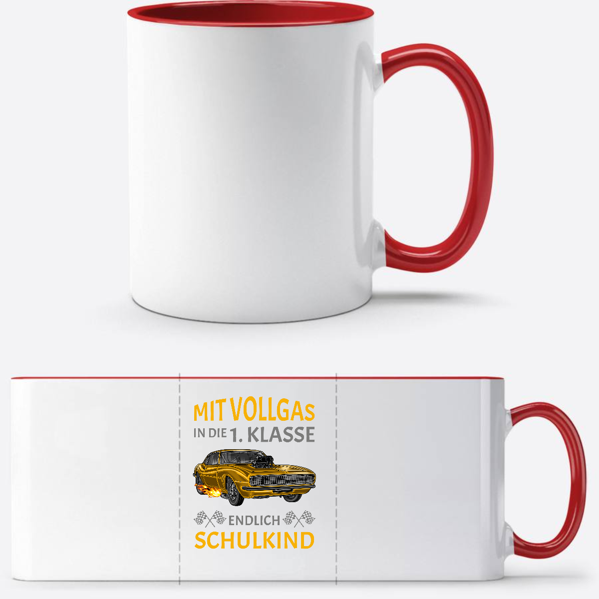 Tasse Einschulung: Mit Vollgas in die 1. Klasse – Rennauto - White/Red