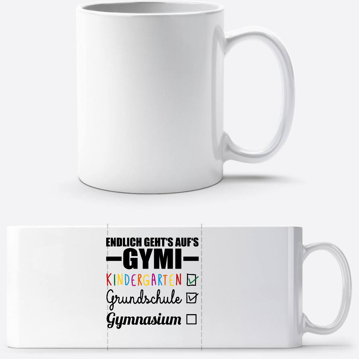 Tasse Endlich geht's auf's Gymi schwarzbunt mit Name - Weiß