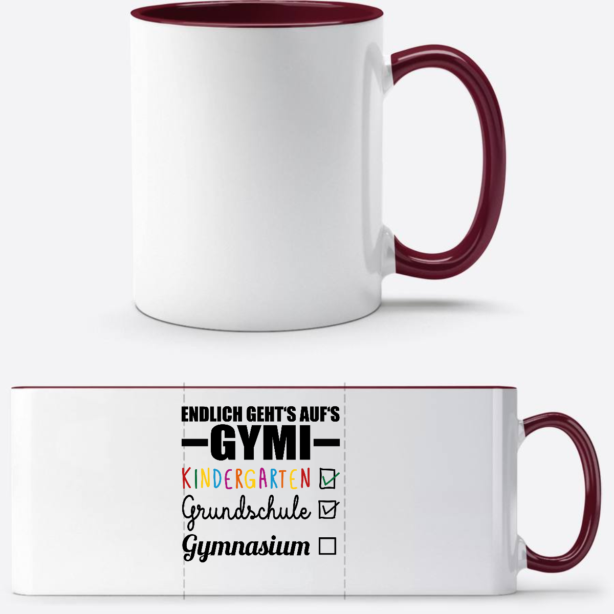 Tasse Endlich geht's auf's Gymi schwarzbunt mit Name - White/Bordeaux