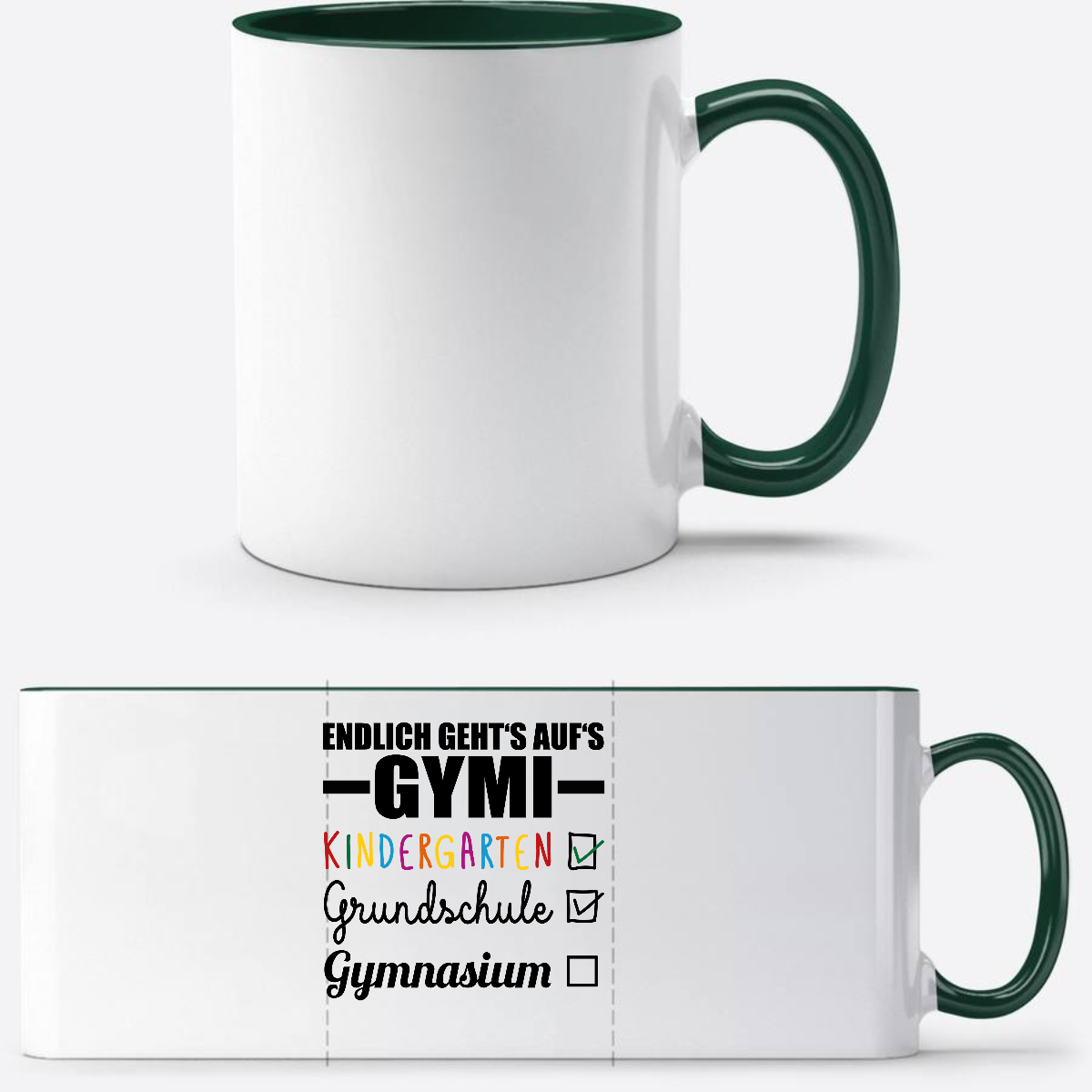 Tasse Endlich geht's auf's Gymi schwarzbunt mit Name - White/Petrol