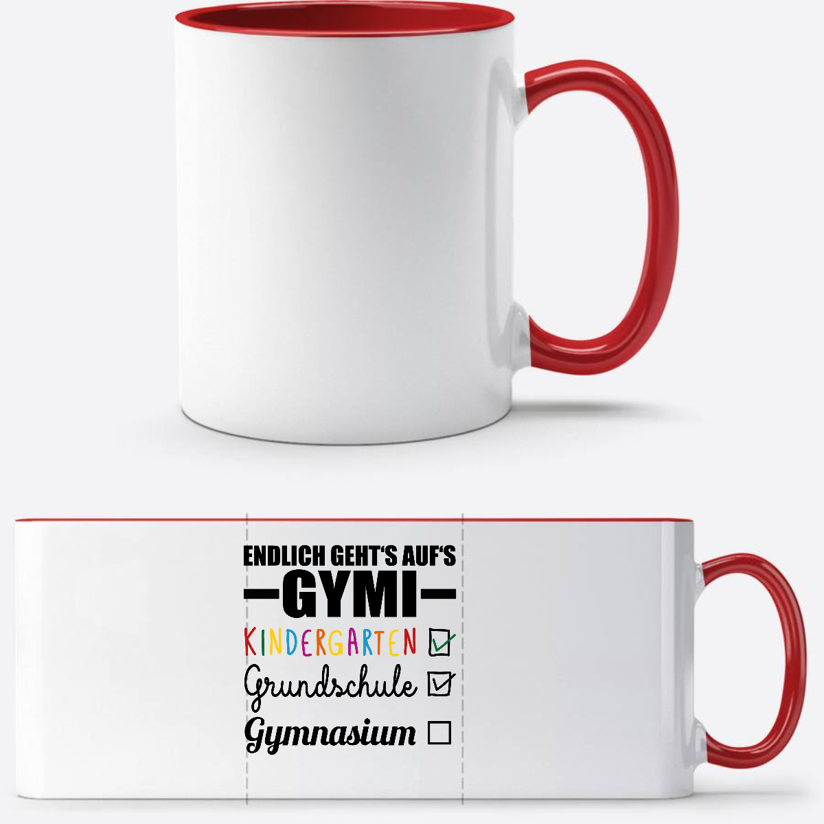 Tasse Endlich geht's auf's Gymi schwarzbunt mit Name - White/Red