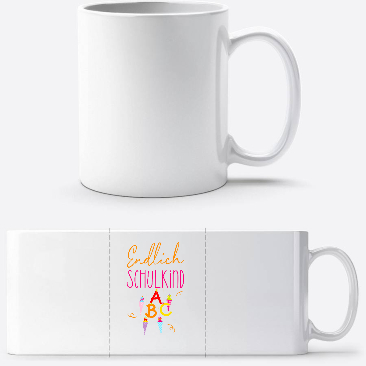 Tasse „Endlich Schulkind“ mit Namen – Einschulungsgeschenk - Weiß