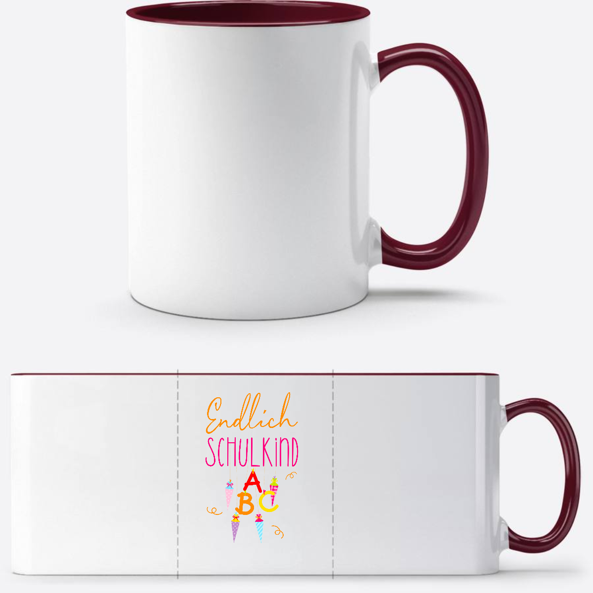 Tasse „Endlich Schulkind“ mit Namen – Einschulungsgeschenk - White/Bordeaux