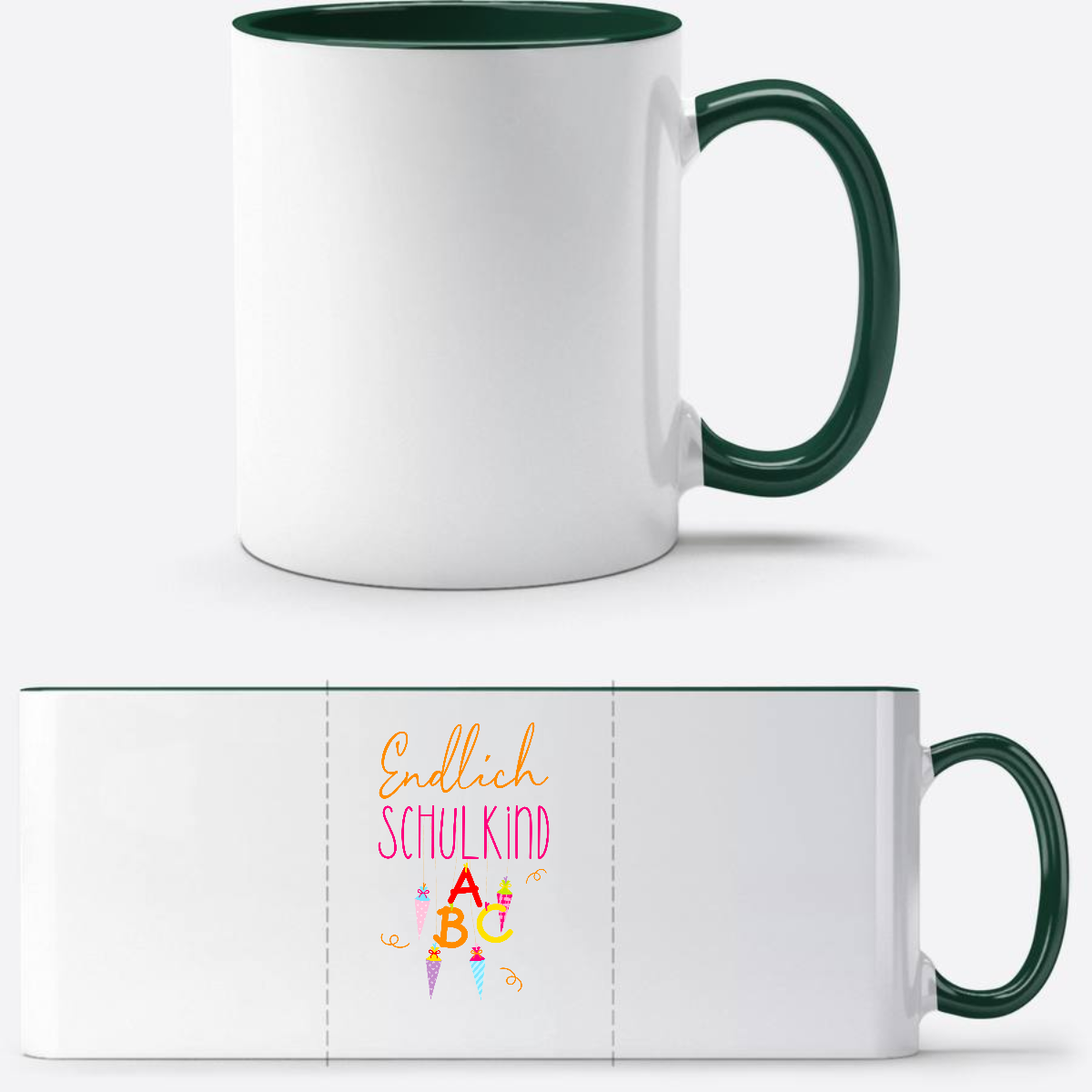 Tasse „Endlich Schulkind“ mit Namen – Einschulungsgeschenk - White/Petrol
