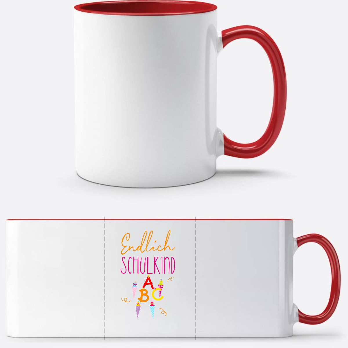 Tasse „Endlich Schulkind“ mit Namen – Einschulungsgeschenk - White/Red