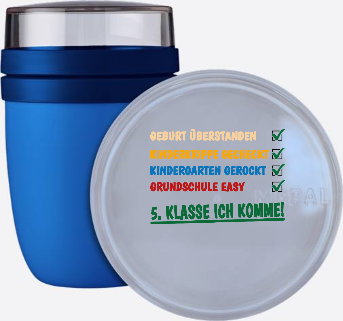 Tasse "Grundschule überstanden – 5. Klasse" mit Name - Vivid Blue