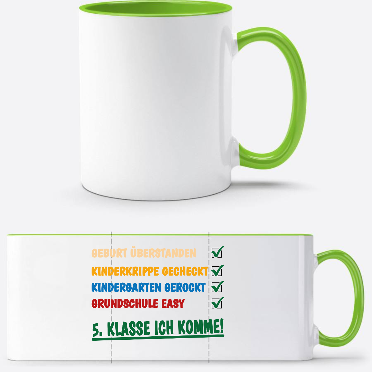 Tasse: Grundschule überstanden, 5. Klasse – Personalisiert - Weiß/Grün