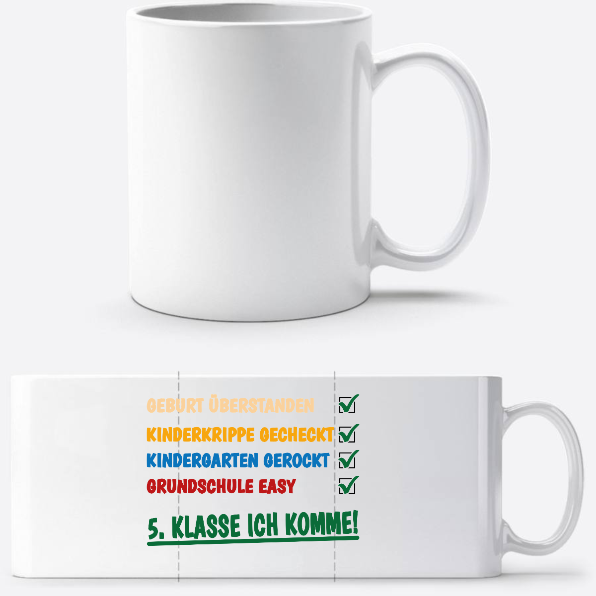 Tasse: Grundschule überstanden, 5. Klasse – Personalisiert - Weiß