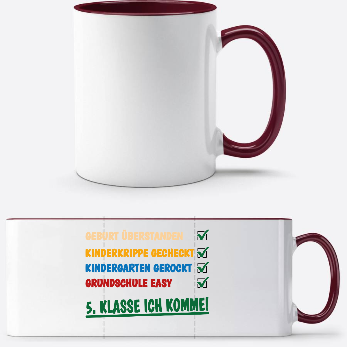 Tasse: Grundschule überstanden, 5. Klasse – Personalisiert - White/Bordeaux